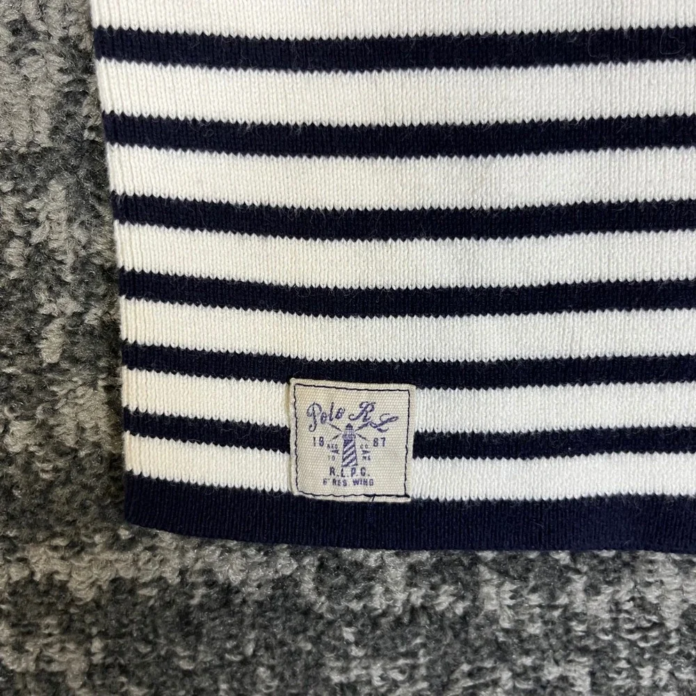 Polo Ralph Lauren Knit Top Girls Size 6 Navy Blue Stripes Ruffle Shoulder Shirt